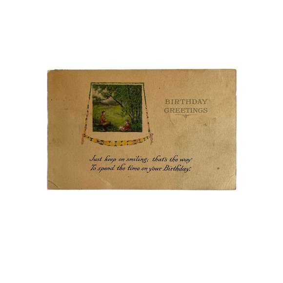 Antique 1922 Ephemera Postcard Birthday Wishes Litho Country Scene Man Woman SEE - Picture 2 of 7